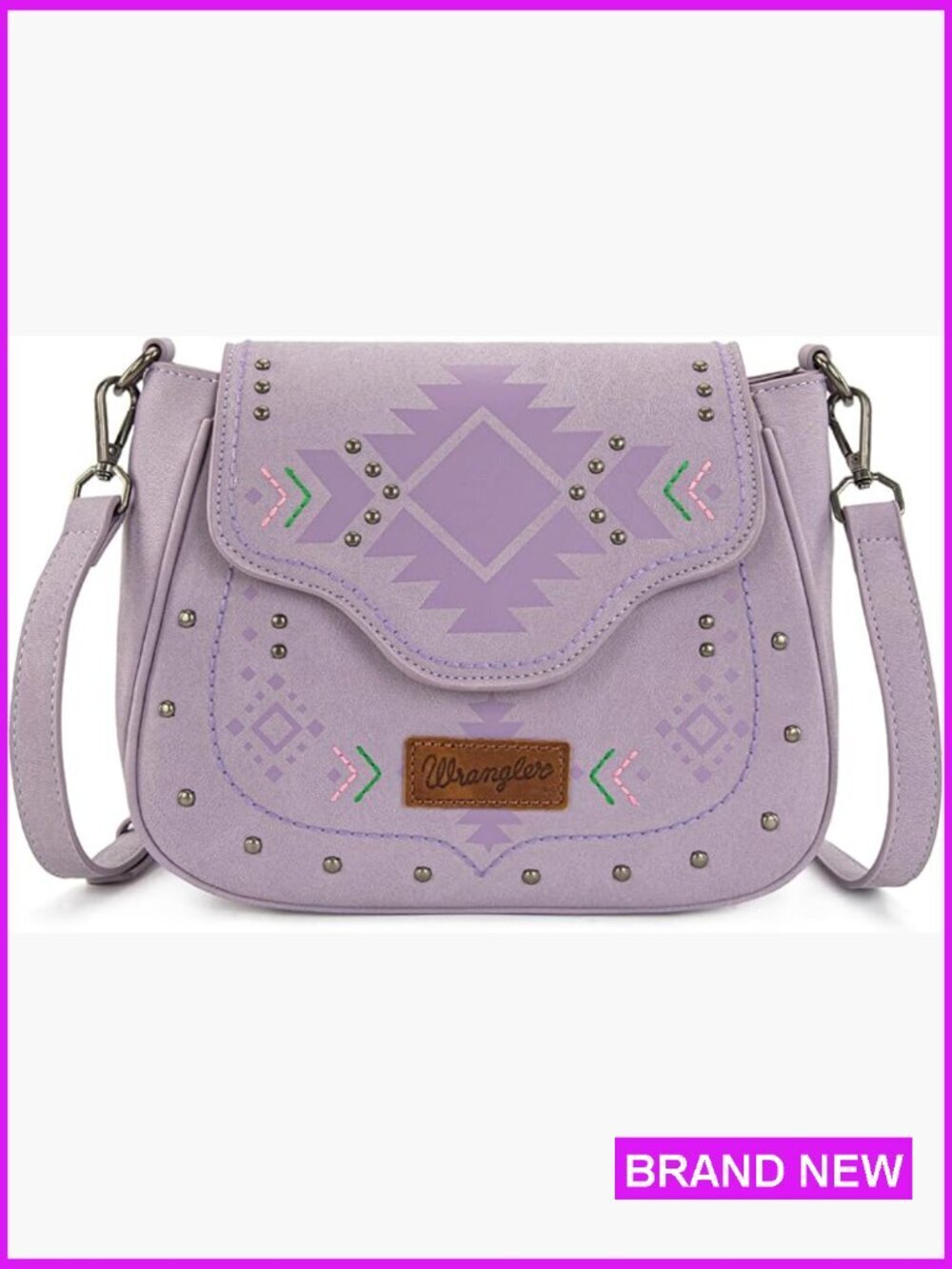 Western Crossbody Bag Faux Leather Studded Aztec Print Boho Cowgirl Purse